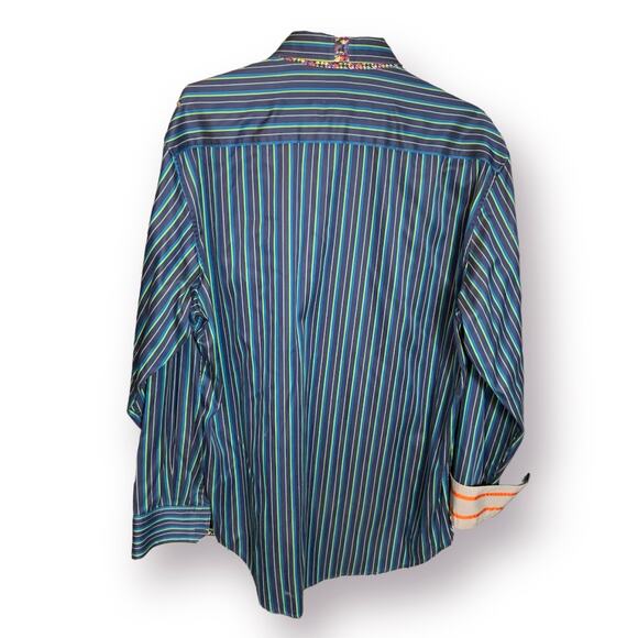Robert Graham Knowledge Wisdom Truth Shirt Mens XL Striped Button Down Flip Cuff - Picture 2 of 13